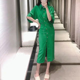 2022 Short Sleeve Summer New Women Fold Mini Dress Retro Slim Elastic Button Pleated Shirt Lapel