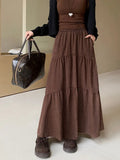 Pleated Stitching Elastic Waist Loose All-match Large Swing A- Line Dress-Outfit