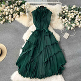 Fongt Three-Home Folded Dress Dress Wooden Ear Long Heavy Industry Pressure Folds High-End Exquisite Dress Woman