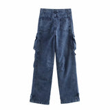 Fongt Women's Loose Jeans 2025 Spring French Retro Casual Multi-Pocket High-Waisted Trousers