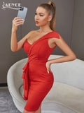 Red Ruffles Mini Night Club Women's Dress 2022 Summer One Shoulder Sleeveless Celebrity Fashion Evening Party V Neck
