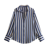 Fongt Women's Clothing In Autumn 2025 20 Color Buff Silk Densate V Collar Long-Sleeved Striped Vertical Shirt
