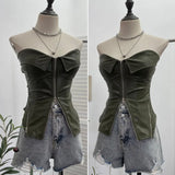 Fongt Shooting Hottie Retro Tender With Chest Pad Wrapped Bra Zipper Design Smear Bra Vest Short Sleeveless Top 8968