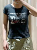 Women Black Graphic T shirts 2023 Summer Fashion O Neck Short Sleeves Printed Tees Female Slim Tops-Outfit