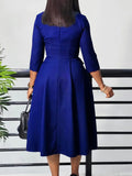 Fongt Women's Clothing 2025 Autumn New Fashion Temperament Elegant Solid Color Pressure Folding Large Size African Dress