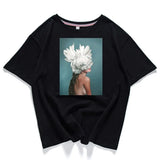 Neck Short Sleeve Loose Harajuku Avatar Print Chic Women's T-shirt Summer Korean Version 95% Cotton Stretch Female