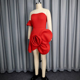 Fongt Design Sexy Bosom Dress Asymmetric Three-Dimensional Flower Party Dinner Dress Dress Dress