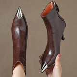 Fongt Pointed High Heel Boots Metal Head Gas Small Short Boots High Heels Short Boots Thighs Short Boots Tiring Boots Without Tired Skirts