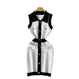 Fongt Luxury High Sense Sleeveless Knitted Dress Female Polo Collar Single Buckle Design Niche Sister Temperament Dress