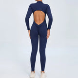 Fongt Zipper Long Sleeve Nude Yoga Jumpsuit Women Wear Fitness Sports Pants Tights-Outfit