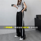 Fongt New Broad Legants Women's Summer Thin High Waisting Sensing Skinny Casual Striped Sports Loose Straight Pants