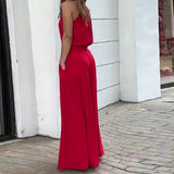 Fongt New Summer 2024 Solid Color Round Collar, Sleeveless Top, High Waist, Wide Leg And Two-Piece Trousers-Outfit