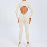 Fongt Zipper Long Sleeve Nude Yoga Jumpsuit Women Wear Fitness Sports Pants Tights-Outfit