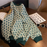 Vintage green houndstooth sweatshirt fashion loose