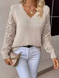 Fongt Sweater Women's Knitted Shirt Languid Languid Long Sleeve V Collar Hooded Top