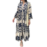 Fongt Large-Size Women's New Temperament Printed Shirt Dress Bohemian Dress