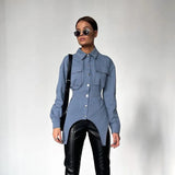 Fongt 2023 New Shirt Female Design Sense Irregular Lapel Long Sleeves With Fashion Shirt-Outfit