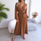 Real Shooting 2025 Spring And Summer Temperament Cross V Collar Big Swing 100 Folding Long Dress Women's