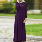 Women Casual Long Sleeve Solid Maxi Long Dress Vestido Autumn Loose Sundress S- Kaftan Abaya Dubai Hijab Muslim