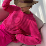 2021 Autumn Winter Oversized Long Sleeve Knitted O Neck Women Pullovers Sweater Fashion Casual Female Y2K