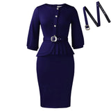 Fongt New Elegant Elastic Body Repair Collared High-Waisted Temperament With Hips Solid-Colored Dress
