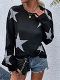 Fongt And Winter Loose Round Collar Star Pattern Knitted Long-Sleeved Sweater