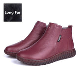 Vintage Handmade Genuine Leather Women Ankle Boots Casual Snow Boots Winter Ladies Flat Shoes Zip Rubber Botines