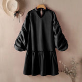 Elegant Midi Dress 2022 VONDA Casual Solid Color V Neck Party Dresses Beach Puff Sleeve Ruffled Hem Vestido