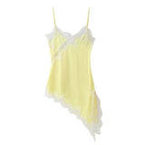 Fongt New Women's Collection Of Lace Asymmetrical Leisure Sling Mini Dress
