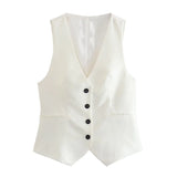 Fongt New Women's Casual Suit Vest Fashion Suit Buckle Straight Trousers Double Buckle