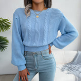 Wind Shooting Autumn And Winter Leisure Lantern Sleeves Waist Knitted Sweater Women's