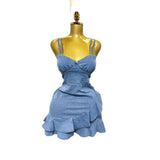 Fongt Summer Elastic Waist Sexy Cowboy Sling Dress Lotus Side Ass Short Skirt Girl