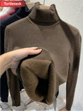 Thicken Sweater Womens Casual Warm Velvet Lined Big Size 4xl Knit Pullover Half Turtleneck Poleras Soft Knitwear
