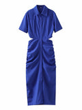 New Solid Color Back Hollowed-Out Short-Sleeved Dress In The Autumn Of 2024-Outfit