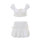 Fongt 2024 New Women's Fashion Sexy Temperament Short Bubble Sleeve Jacket Low Waist Slim Skirt