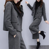 Fongt New Women's Clothing Autumn And Winter Two Sets Of Trousers With Trousers With Tyribs, Coat Broad Leg Trousers Casual Fashion Suit Women's Trend
