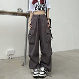 Fongt Sense High Street Cargo Pants Female 2025 New Loose Straight Leg Wide Leg Large Pocket Casual Retro Bundle Leg Pants