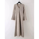 Fongt Ins Design Long Sleeve V-Neck Knitted Dress Woman