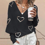Printing Blusa Casual V Neck Loose Pullover