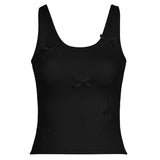 Girl Three-Dimensional Bow Stitching U-Collar Trim Solid Color Vest 2024 Summer Style-Outfit