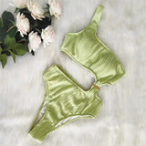 Fongt New Solid Color One-Shoulder One-Piece Swimsuit Sexy Ladies