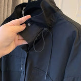 Autumn Stand Collar Blouse Commute Korean Loose Female Clothing Stylish Button Drawstring Basic Casual Long Sleeve Shirt-Outfit