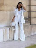 Fongt New Solid Color Casual Suit Wide Leg Pants Suit Two Sets