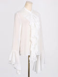 Fongt 2025 New Temperament Elegant Chiffon Design Lotus Side Open Shirt Long-Sleeved Senior Shirt Top