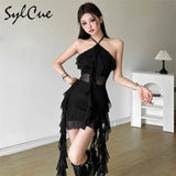 2024 Spring New Sweet Gentle Sexy Mature Beautiful Elegant Party Queen Women'S Short Neck Ruffled Tassel Dress-Outfit