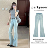 Fongt Blue Retro High Street High-Rise Micro-Rave Jeans Women Summer Elastic Repair Slim Thin Horseshoe Long Pants