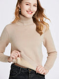 Turtleneck Slim Sweater Womem Warm Poleras Plush Lined Thicken Knit Pullover Korean Pulls Soft Knitwear Jumper Sueter