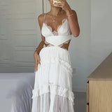 Fongt 2023 New Sexy Home Sling Lace See-Through Hole Dress-Outfit