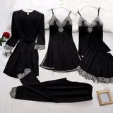 Simulation Silk Pajamas Lingerie Five-Piece Set Slings Sexy Lady Bathrobe Home Clothes