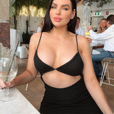 V Neck Hollow Out Spaghetti Strap Dress Bodycon Party Backless 2022 Summer Y2K Knit Sleeveless Women Dresses Beach